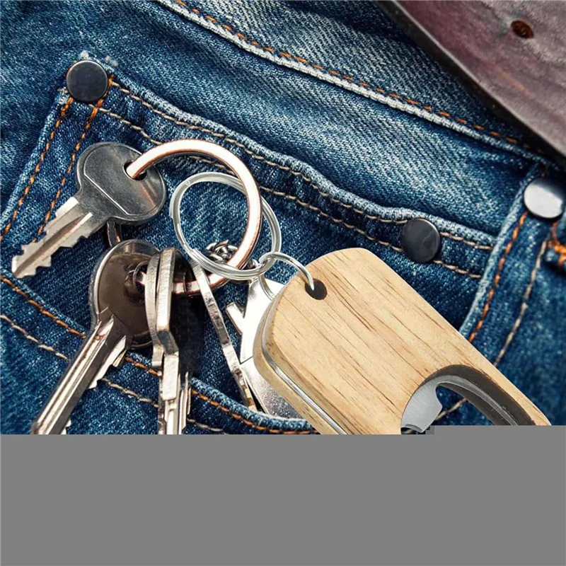 ABXF-30 Pcs Wood Bottle Opener Keychain Bottle Openers Set Kit Blanks Engraving Key Chains Key Tag For Home Kitchen Party