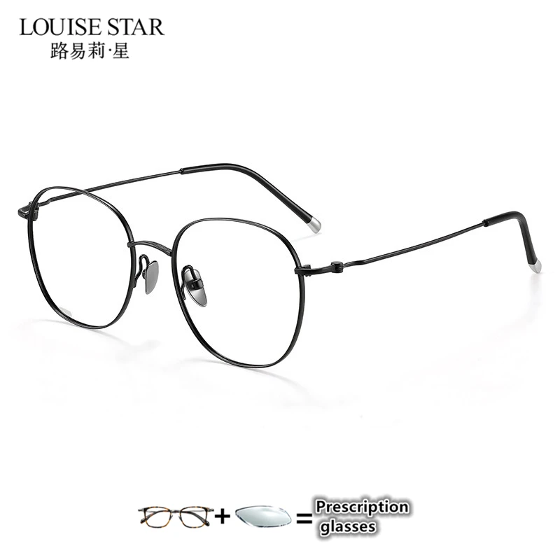 Monture de lunettes circulaire en titane pur argenté pour femmes, ultra légère, avec verres correcteurs, protection anti-lumière bleue, pour myopie progressive.