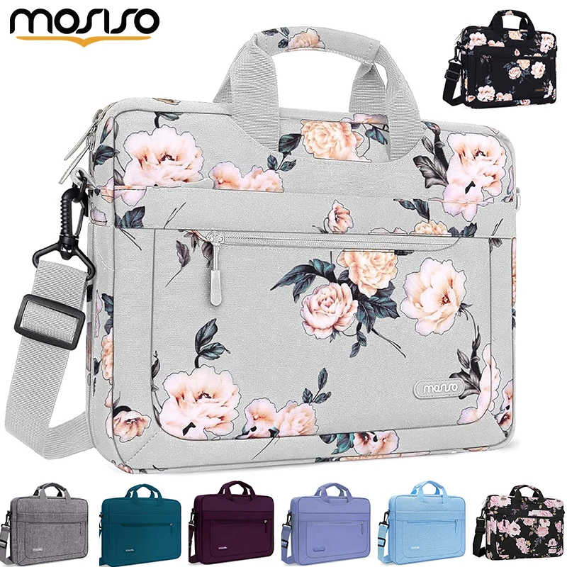 MOSISO Laptop Shoulder Bag for MacBook Air 15 inch /Pro 16 13-17.3 inch Notebook Camellia Sleeve with Adjustable Depth at Bottom