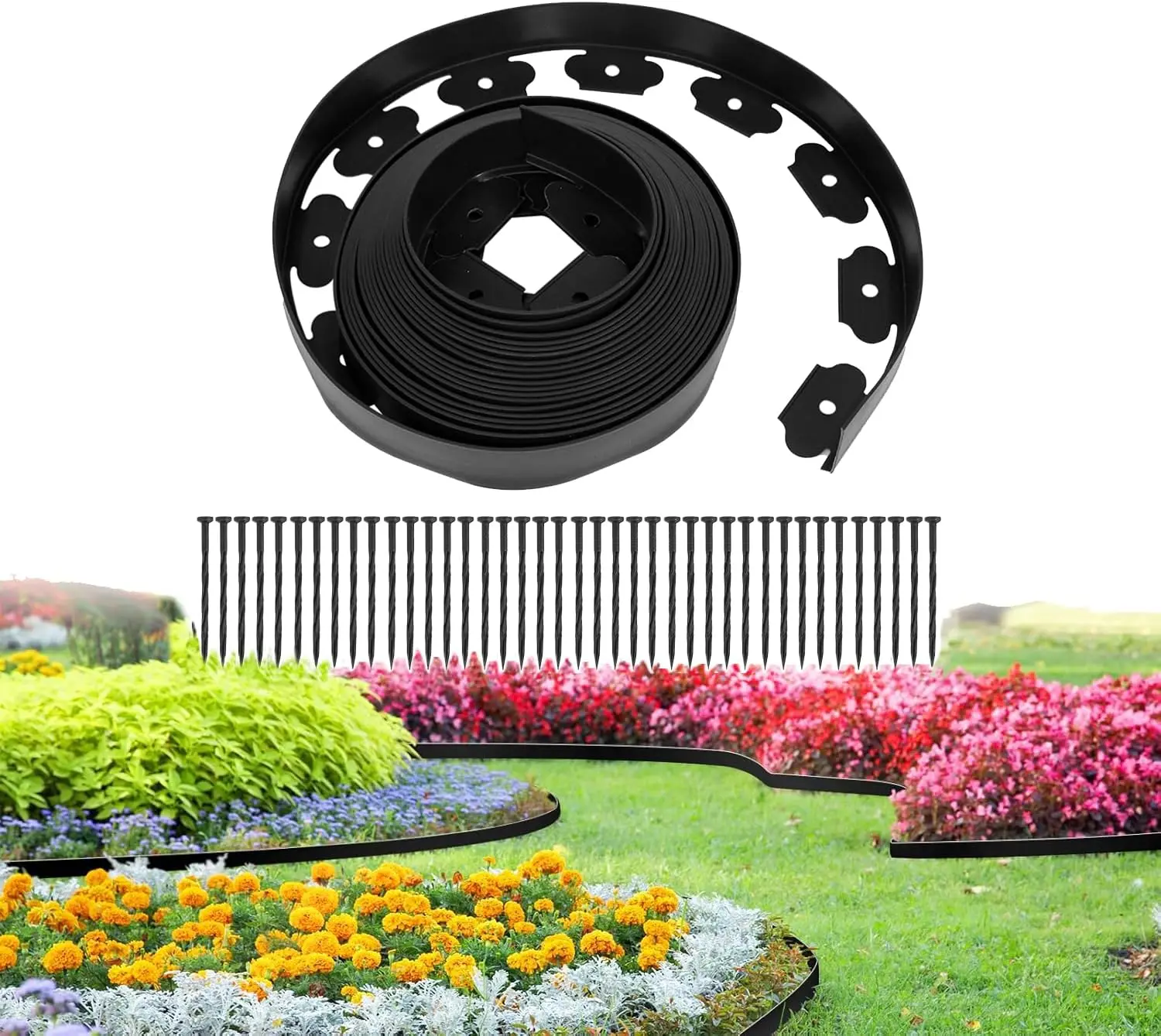 10M Garden Edging Border with 30 Spikes Tall Landscape Plastic Edging Kit Not Digging Flexible Edge Border Landscaping Garden