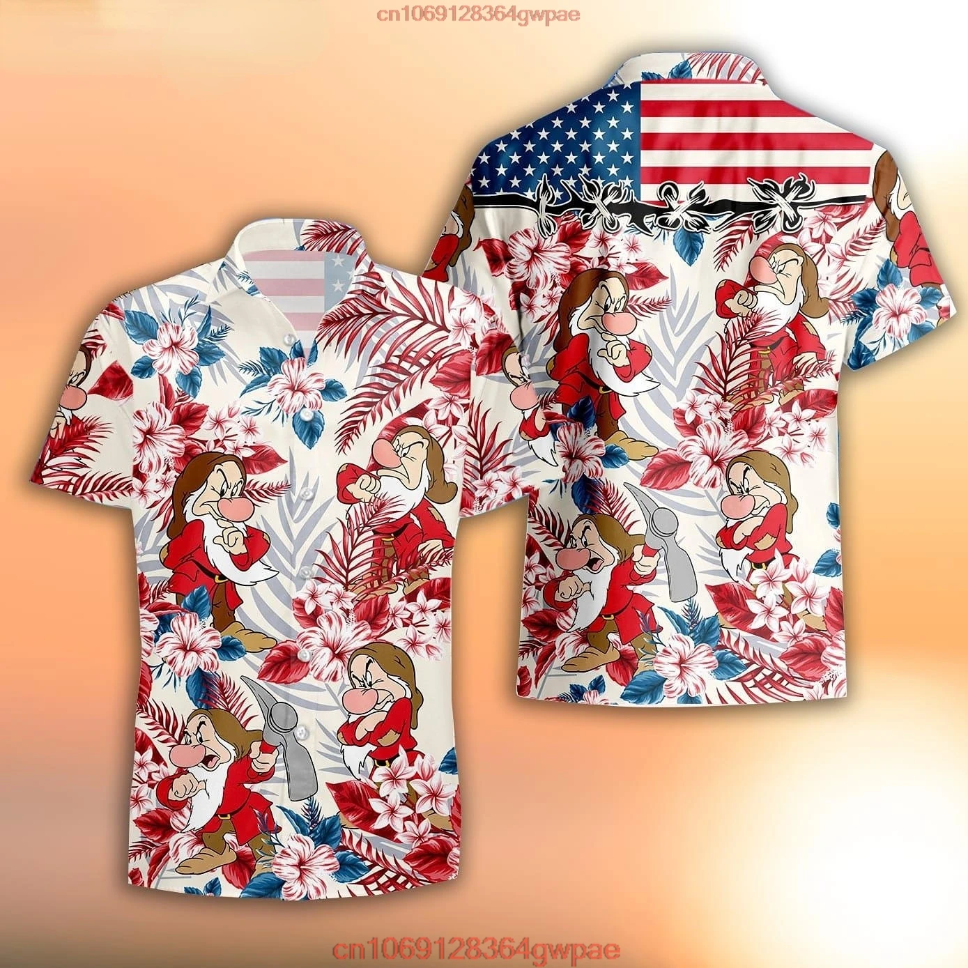 2023 New Disney Hawaiian Shirt Grumpy Hawaiian Shirt Disney Seven Dwarfs Short-sleeved Shirt Casual Retro Top