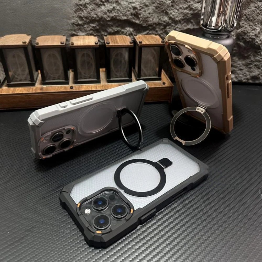 Rugged Metal Magnetic Holder Shockproof Case For iPhone 17 Air 16 15 14 13 12 Pro Max Plus 17e Camera Glass Ring Armor Cover view 5