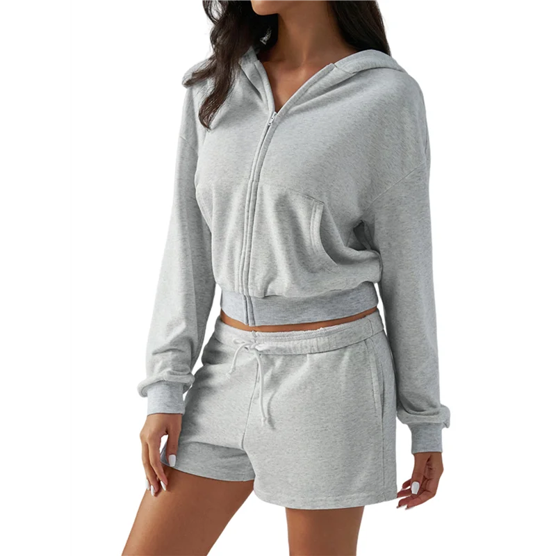 

CYL-женские комплекты из 2 предметов, толстовки с длинными рукавами, топы, шорты, спортивные костюмы, повседневный комплект для отдыха, одинаковый комплект