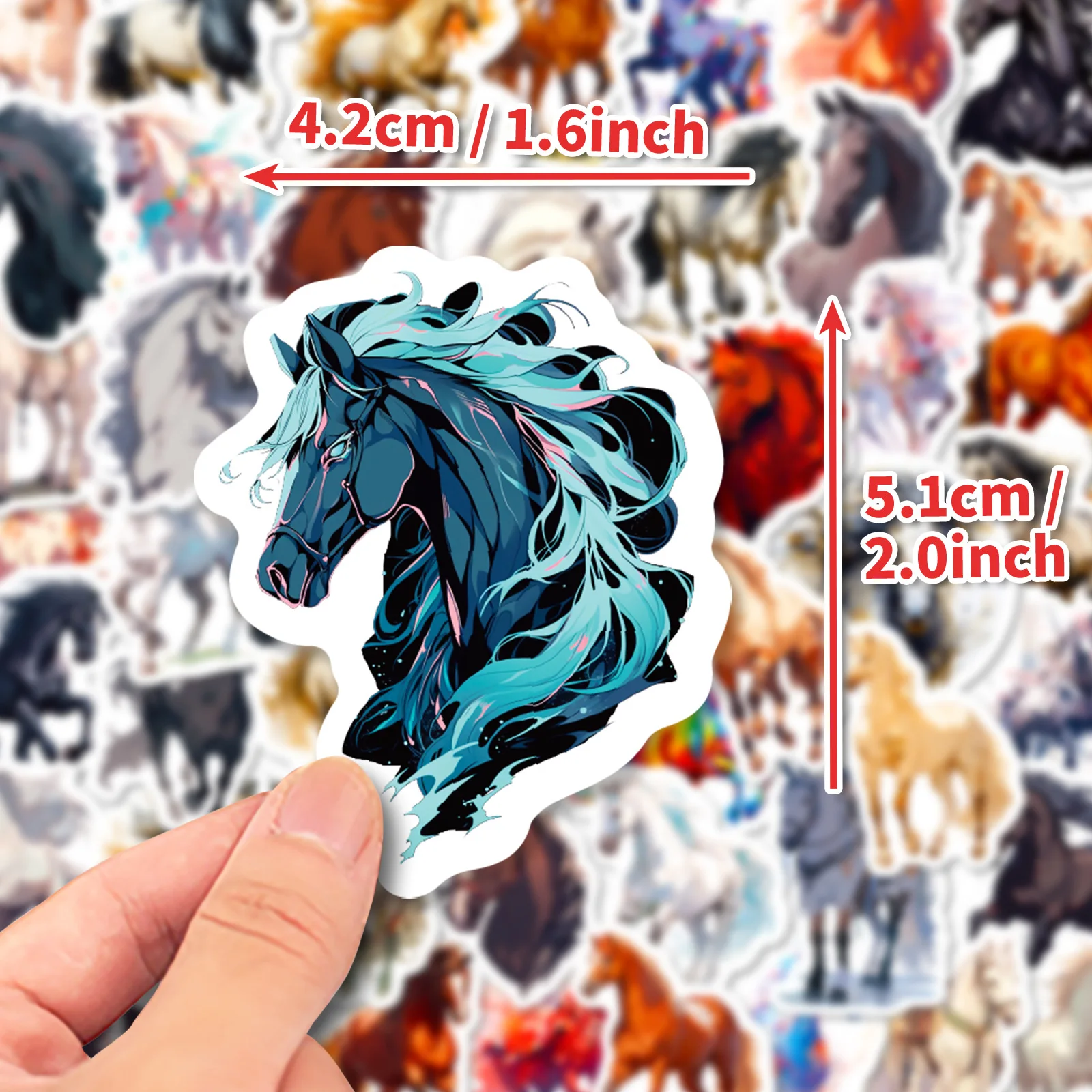 50pcs Animal Horse Sports Trendy Cartoon Graffiti Stickers