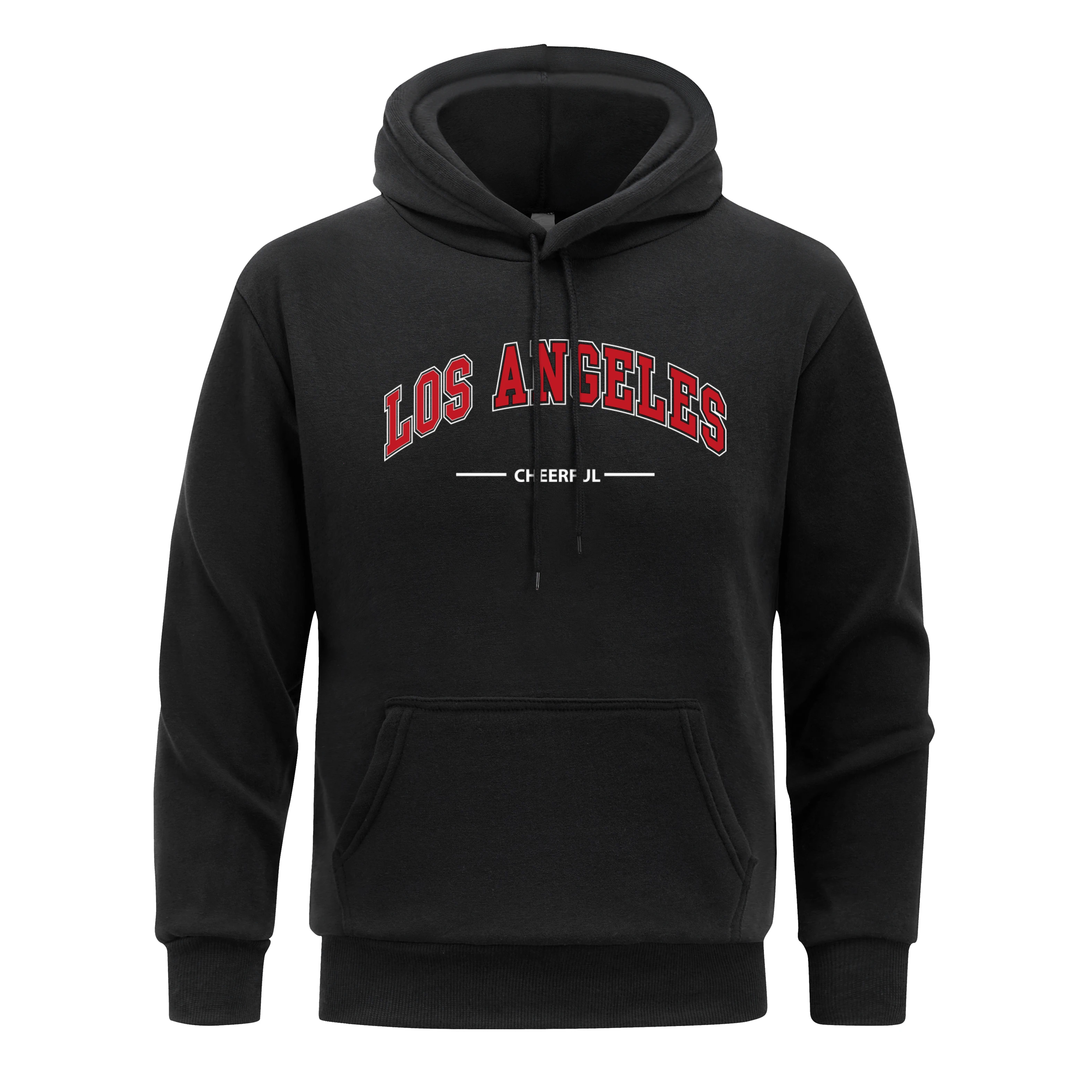 Los Angeles Letters Print Men's Hoodie Fashion Casual Black Hoody Hip Hop fur-liner Man Hooded S-XXL Soft Clothing