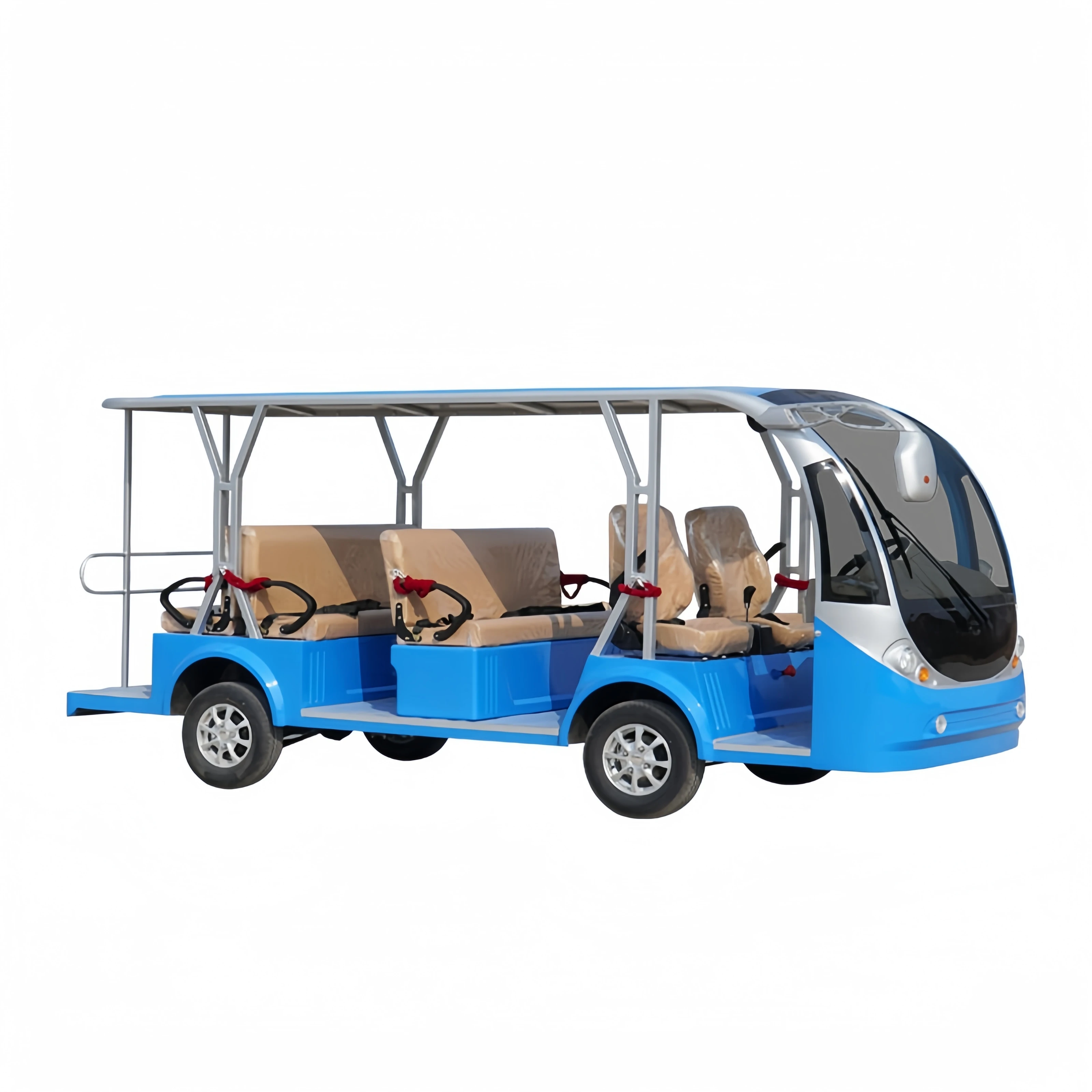 حافلة لمشاهدة معالم المدينة الكهربائية عالية الجودة، حافلة مكوكية للسفر الكهربائية ذات 14 مقعدًا CE، يمكن تجهيزها بألواح شمسية بالجملة