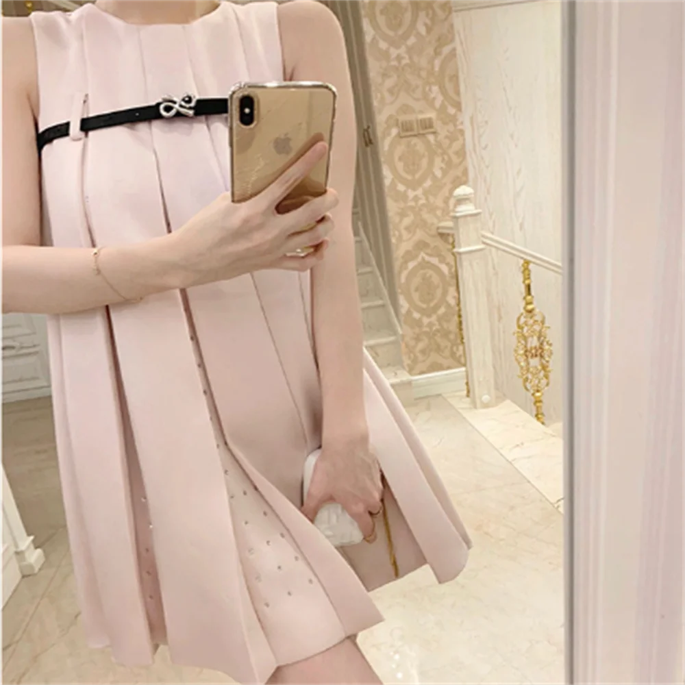 

summer new round-collar sleeveless drill loose doll skirt fluffy dress for women