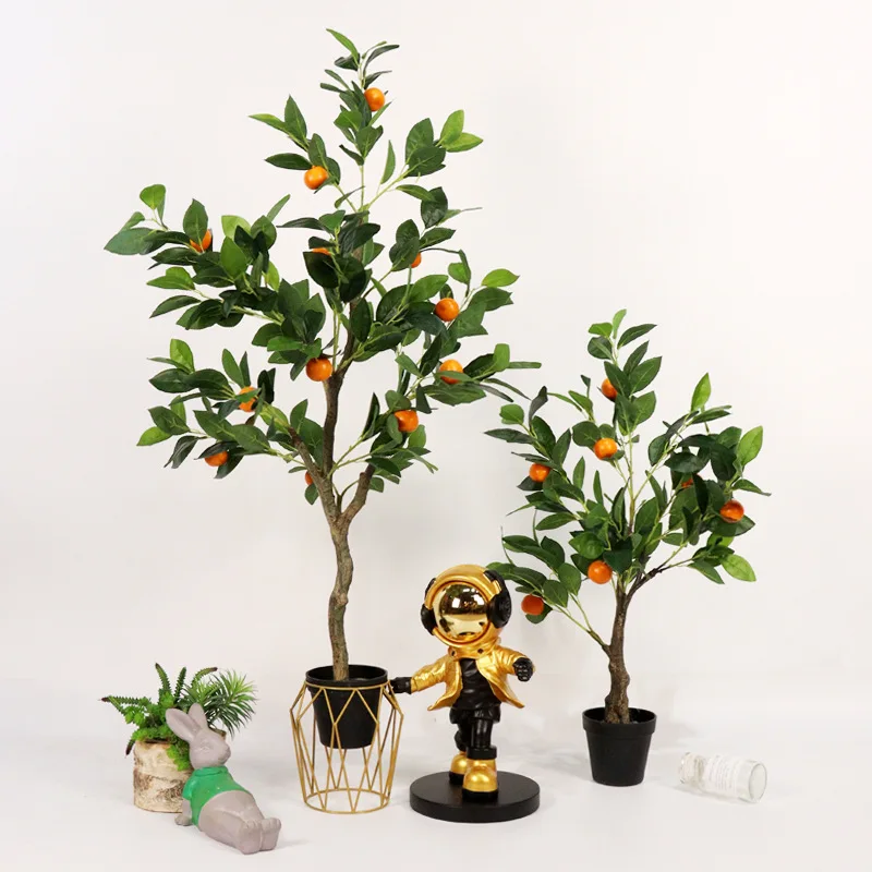 

80/100/120cm Artificial Orange Tree Bonsai Home Office Garden Yard Fake Citrus Potted Green Plants Props Plastic Fruit Plant