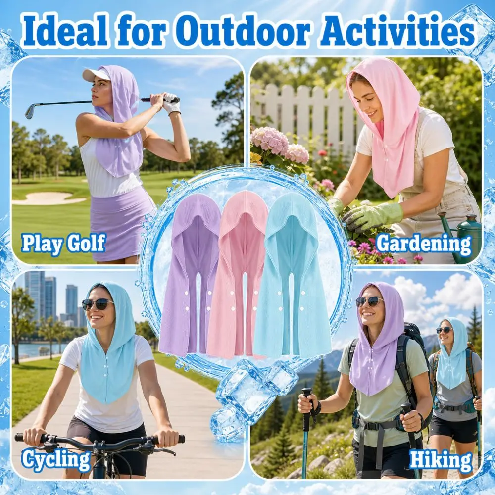 Portable Long Lasting Cooling Hoodie Towels Quick Drying Breathable Cooling Towel Wraps UV Protection Absorbent Towels Outdoor
