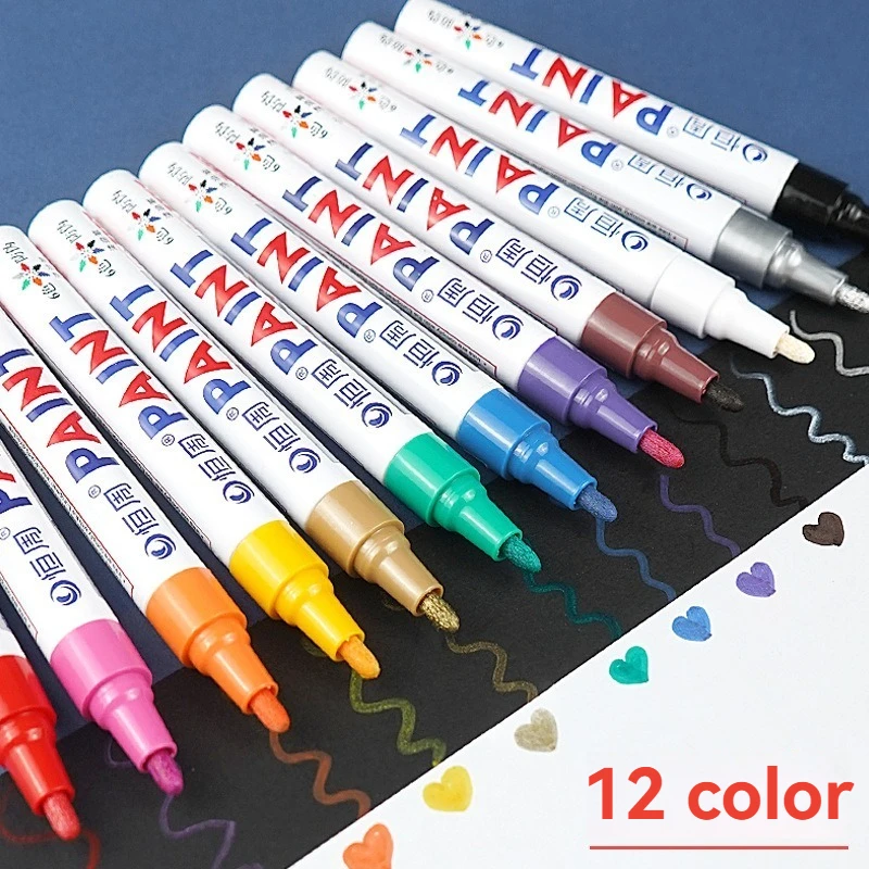 1/3/6/12 Colors Permanent Paint Marker White/Gold/silver Markers for Car Tire Tread Rubber Fabric Paint Metal Paint Marker Pens view 4