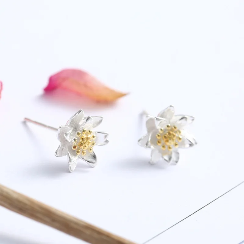 Orecchini a bottone con fiore in argento sterling 925, design elegante e sofisticato, regalo per ragazze, orecchini semplici in stile coreano per le donne