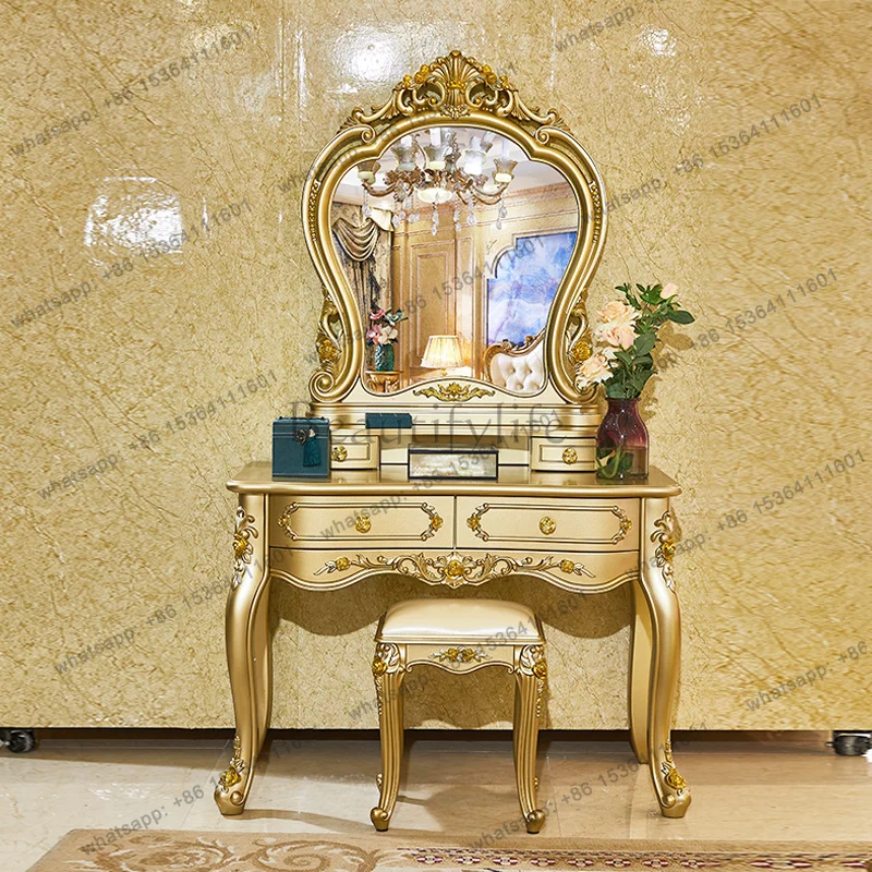 LSDressing Table Champagne Gold Makeup Mirror Dressing Table