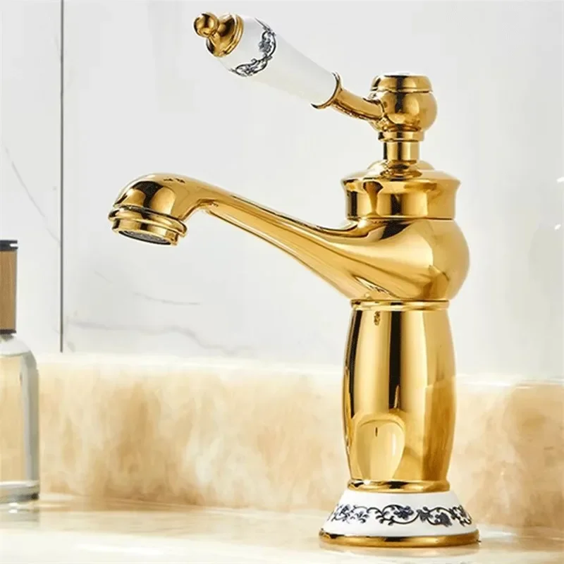 

Tuqiu Gold Bathroom Faucet Antique Basin Faucet Sink Mixer Tap Brass Hot Cold Lavotory Faucet Wash basin Crane For Bathroom
