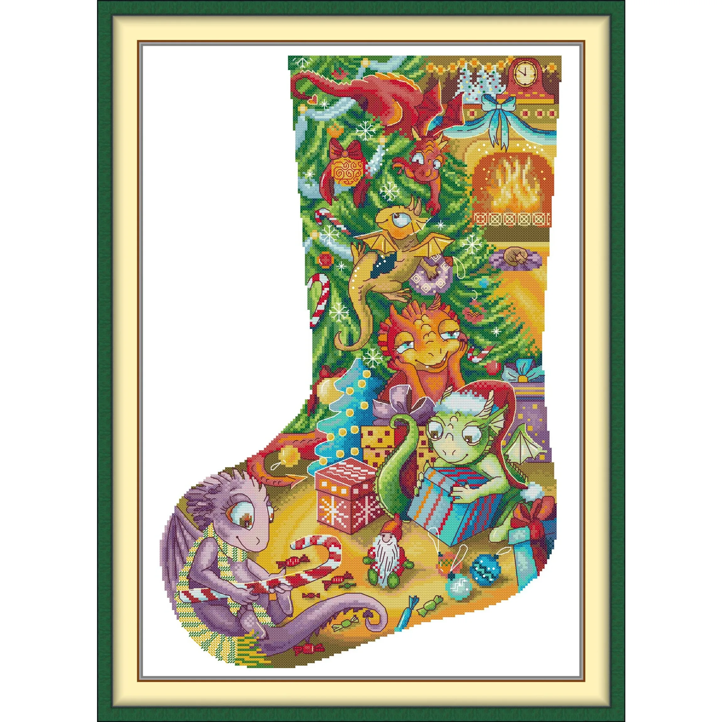 

Soulgift News Набор для вышивки крестом с предварительной печатью, штампованная ткань Аида, набор для вышивания - Рождественский чулок - Рождественский дракон