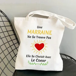 Shoulder Bags Do You Want To Be The Godmother That I Love All My Life French Print Canvas Tote Bag Female Handbags Marraine Gift