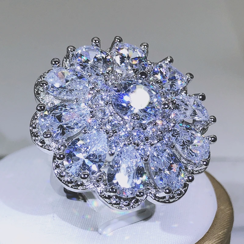 Women's 925 Sterling Silver Multi-stone Glittering Big Ring