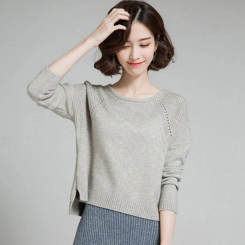 

2023 New Women's Clothing Knitted Crew Neck Long Sleeve Office Lady Loose Solid Color Elegant Casual All-match Pullovers