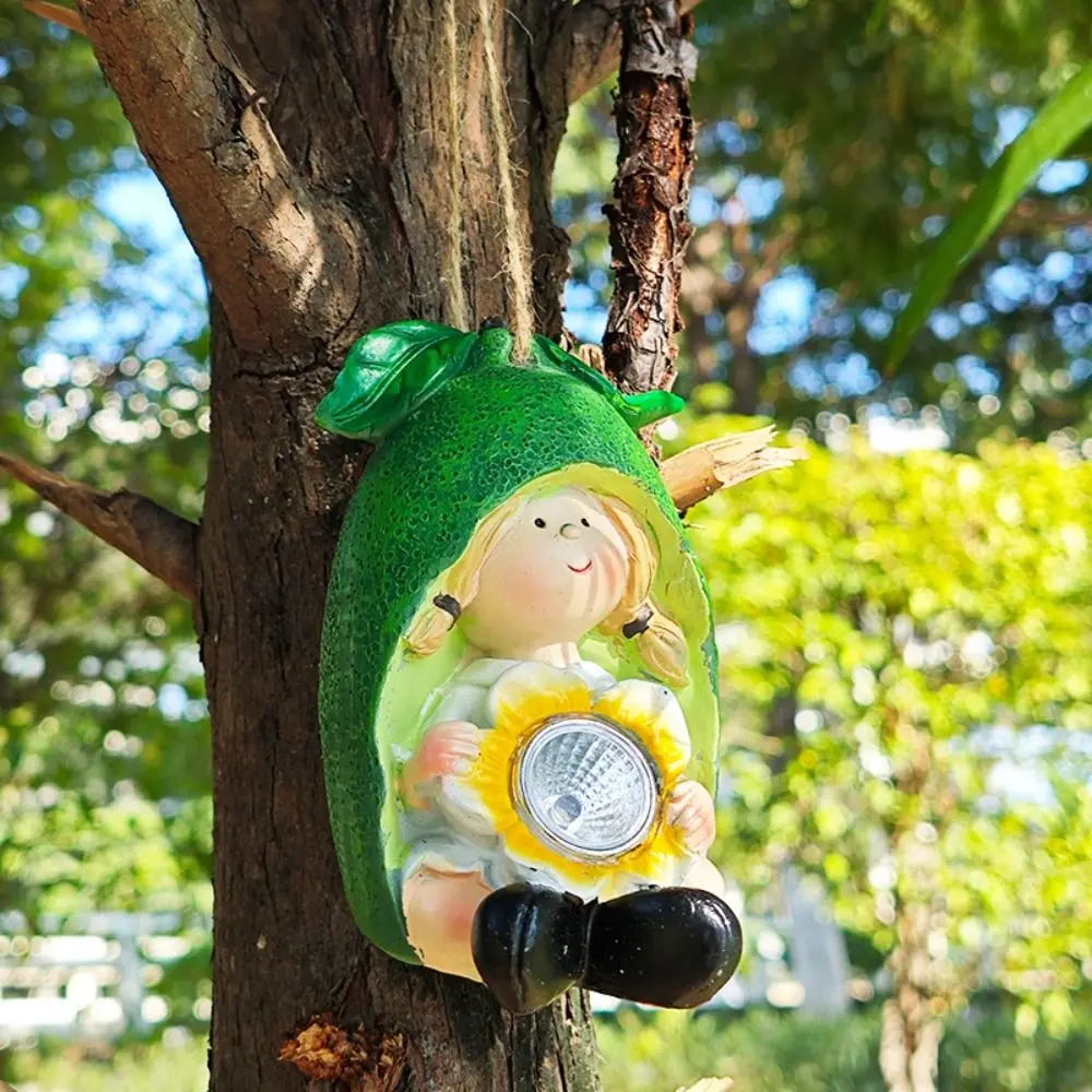 

Crafts Resin Fruit Tree Hanging Creative Waterproof Elf Doll Statue Cute Vivid Solar Lighting Pendant Outdoor