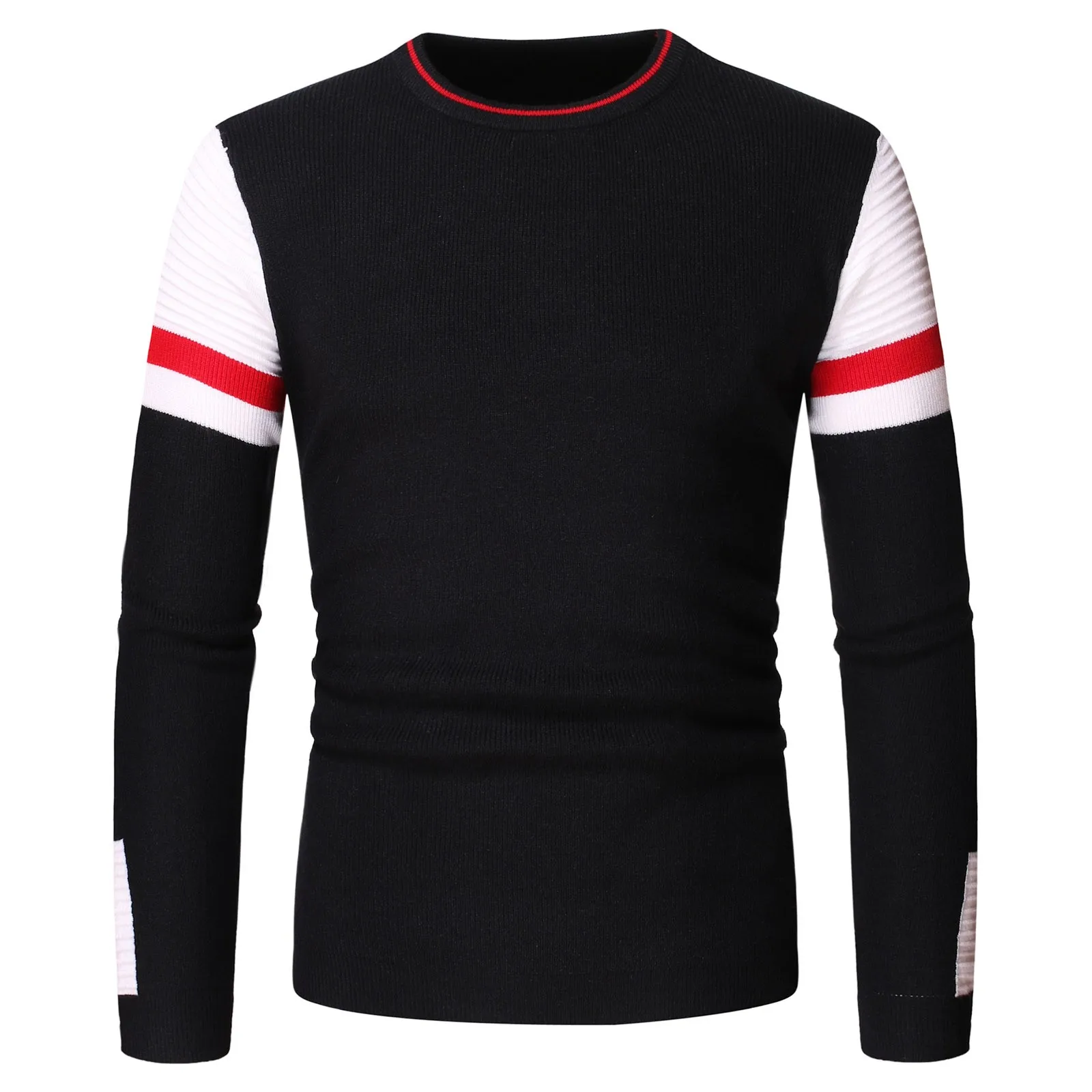 

Winter Trench Coat Men Color Pullover Neck Knitted Pullover Block Men's Sweater Sweater Round Top Men's Woolen Long Coat