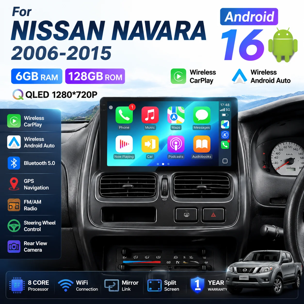 Android 16 Car Radio For Nissan D22 Paladin Navara 2004-2015 Carplay Multimedia Player Car Stereo BT Screen