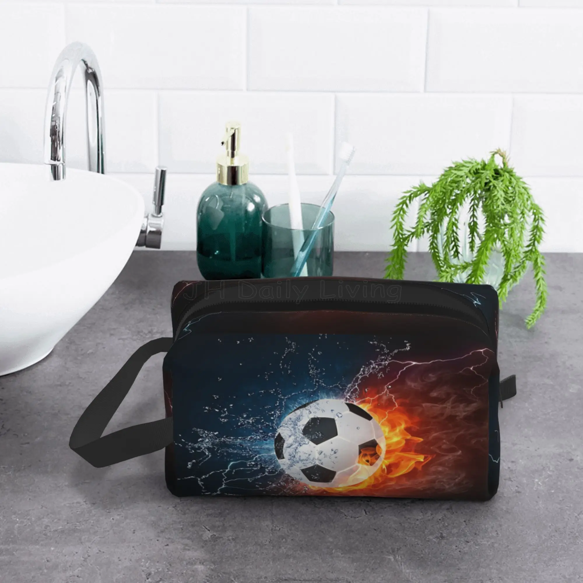 Soccer Football Ball Art Pattern Storage Bags for Men Women Portable Makeup Cosmetic Bag Large Capacity Travel Storage Organizer