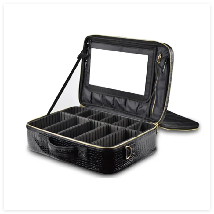 

Women Travel Makeup Bag with mirrior PU Leather Women Cosmetic Bag Makeup Suitcase Travel Makeup Bag Women Organizer Tool Box