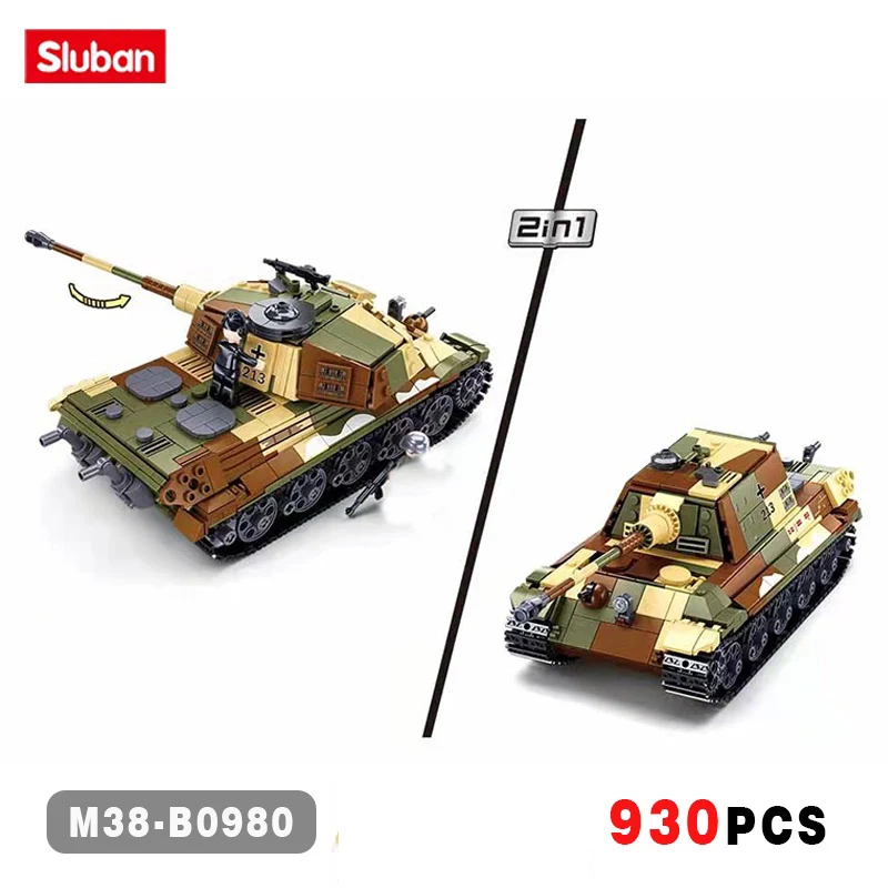 930 قطعة سلوبان 0980 WW2 العسكرية الملك النمر الثقيلة دبابة جنود الجيش اللبنات الاطفال الطوب لعب للأولاد هدايا #6