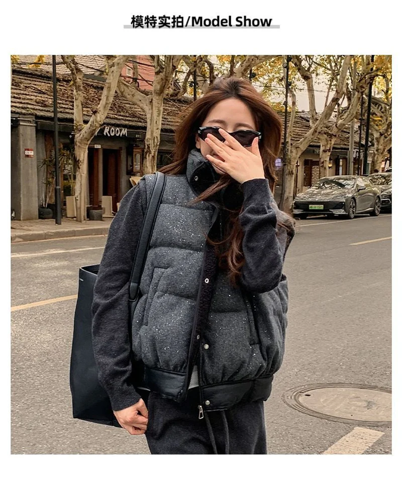 Fashion Outerwear Cotton Vest women's Stand up Collar 2025 New Autumn and Winter Fashion and  Unique Charm Shines vest jacket