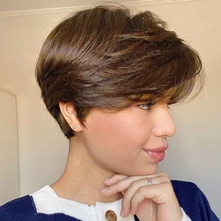 Short Human Hair Wigs For Women Short Straight Pixie Cut Wig Layered Pixie Wigs For Women Wigs Natural Colou Machine Made