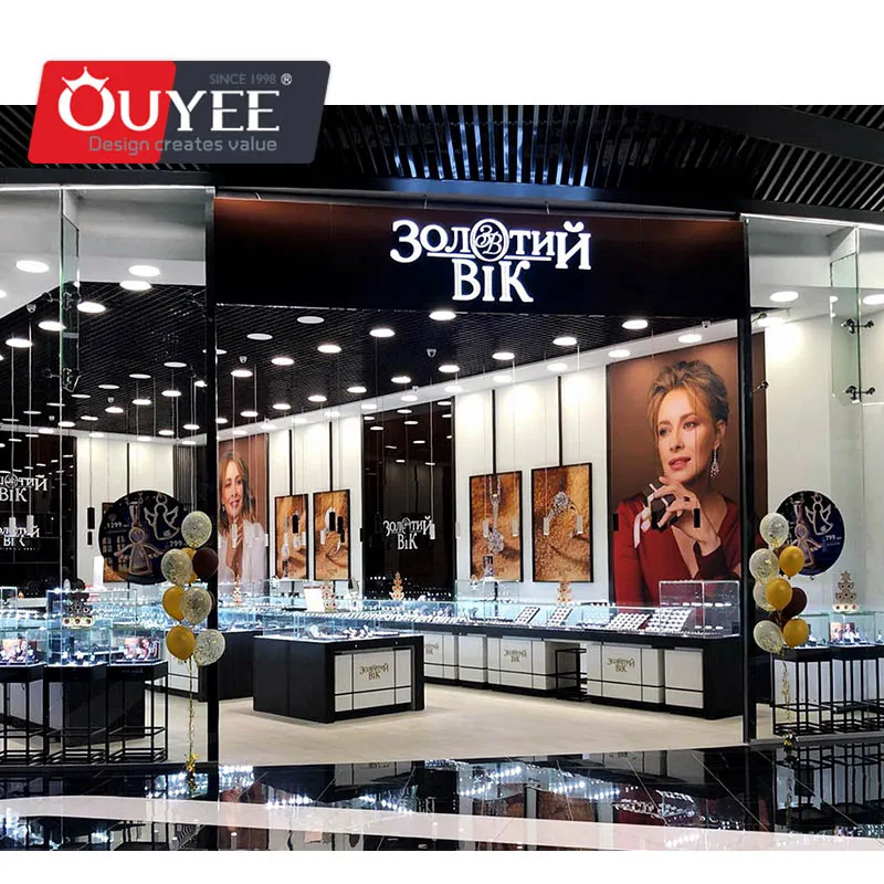 Customized-Fashion Modern Decorative Designed Jewelry Store Display Showcase With Wooden Standing Cabinet Fixtures