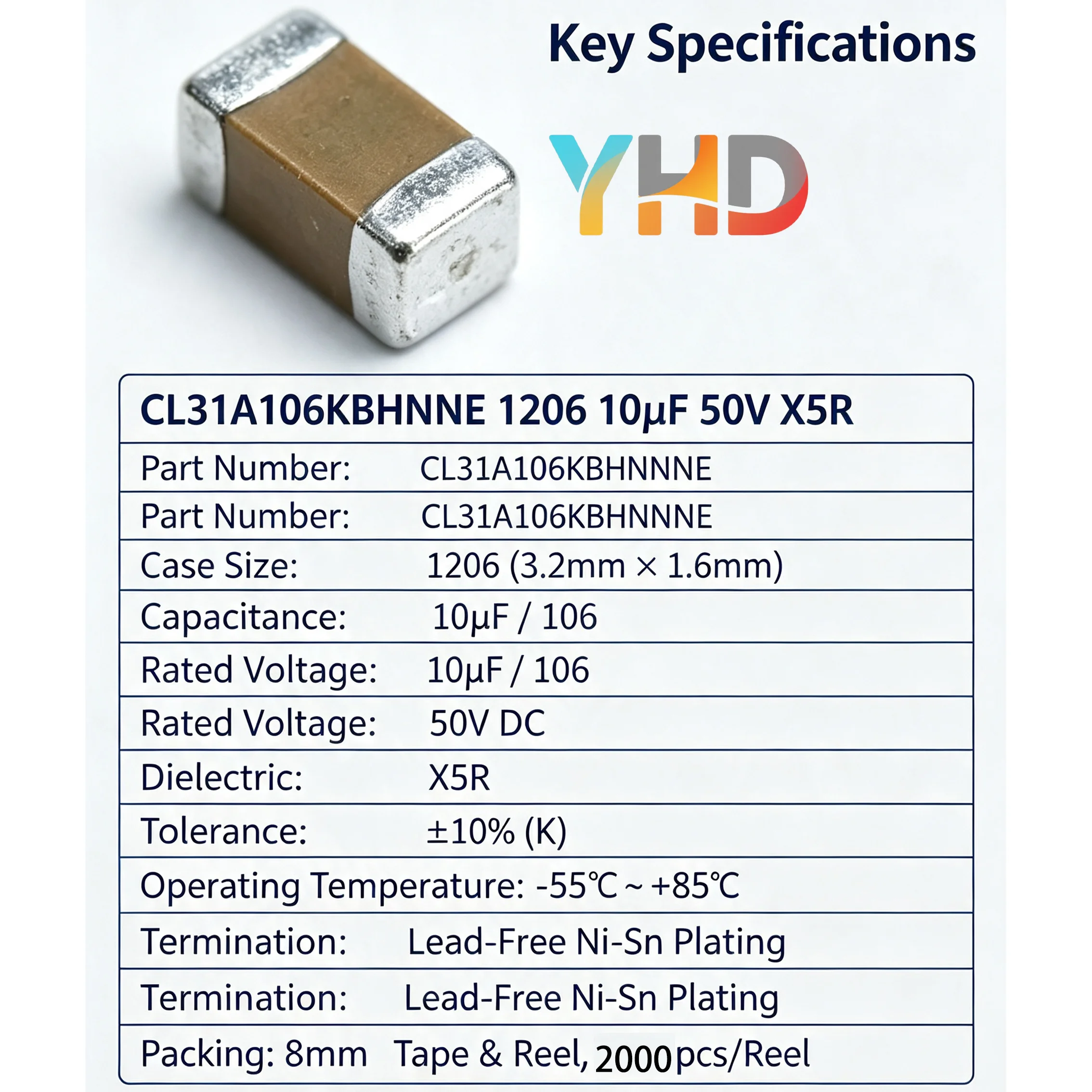 10/50/100PCS CL31A106KBHNNNE 1206 10UF 106 SMD MLCC Ceramic Capacitor X5R 50V Multilayer Chip Capacitor For Arduino PCB Circui