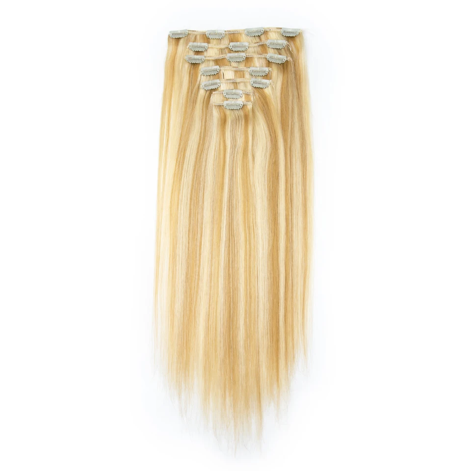 Sleek 7 PCS Brown Human Hair Clip For Women Straight Colored Human Hair Extensions Colored Human Hair 613 Blonde Brazilian Hair