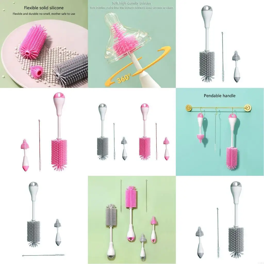 

Набор щеток для бутылочек и очистителей соломинок, резиновая щетка и очиститель соломинок, безопасный многоразовый набор щеток с