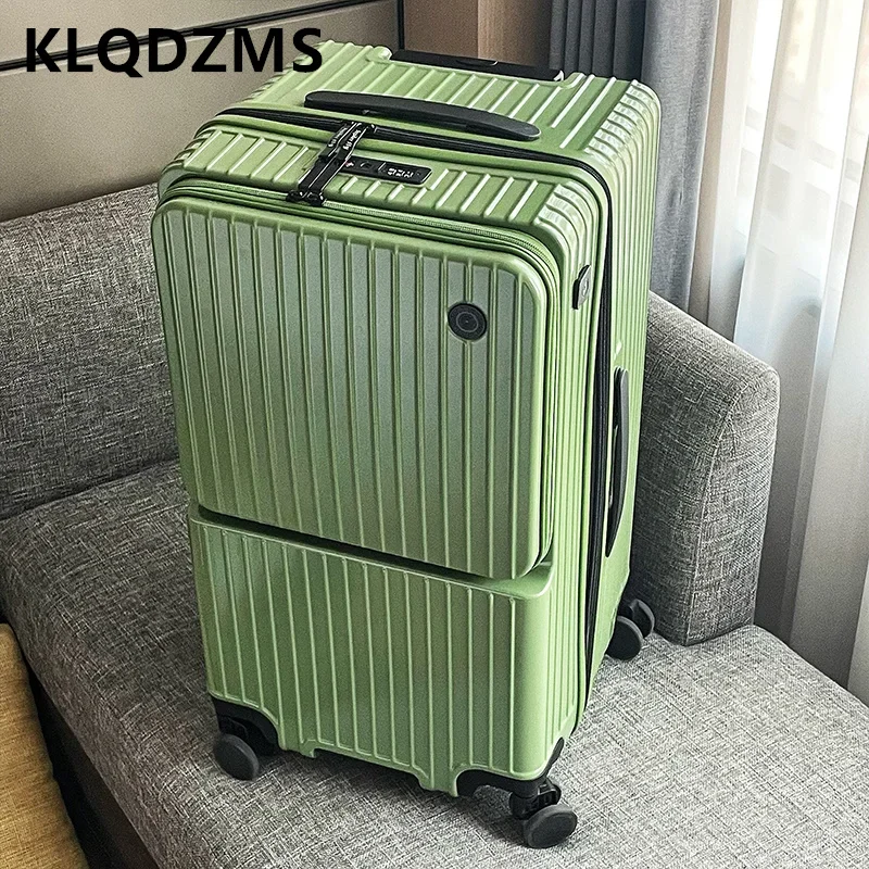 

KLQDZMS Zipper Luggage USB Charging Boarding Case Front Opening Laptop Trolley Case 20"24"26"28"30 Inch Large Capacity Suitcase