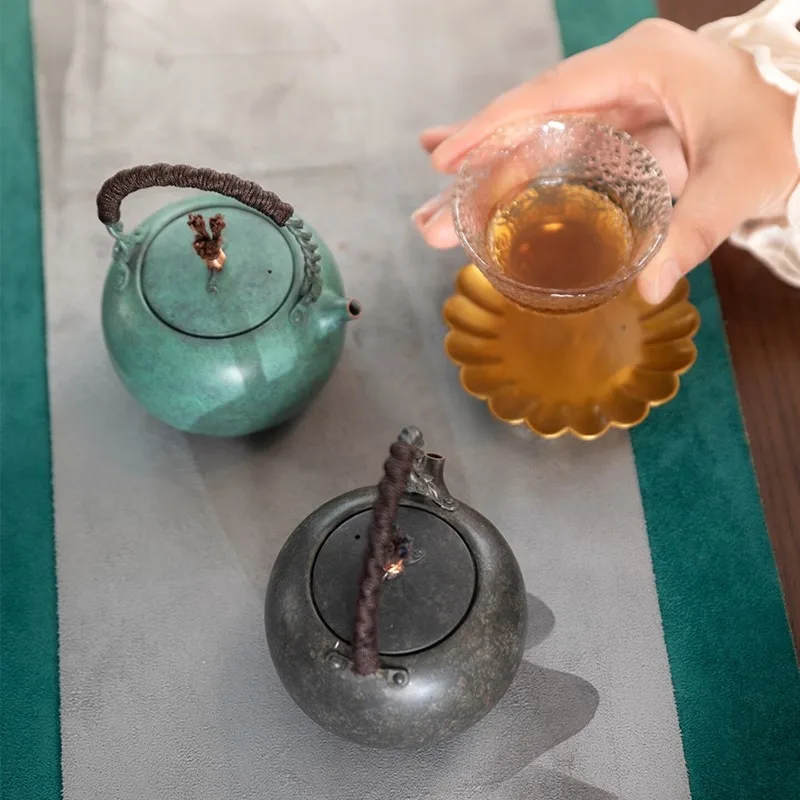 Zhu Bingren Copper Little Apple Teapot Hand Forged Purple Copper Kung Fu Tea Small Teapot Tea Set Gift