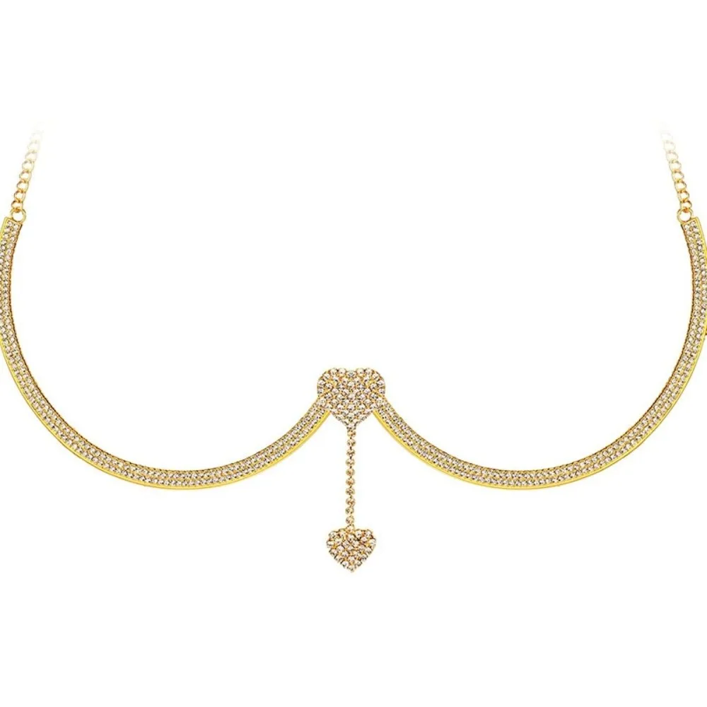 Vintage Heart Chest Support Body Chain Flower Tassel Bra Chest Chain Rhinestone Jewelry Breast Chain Low-cut Dress