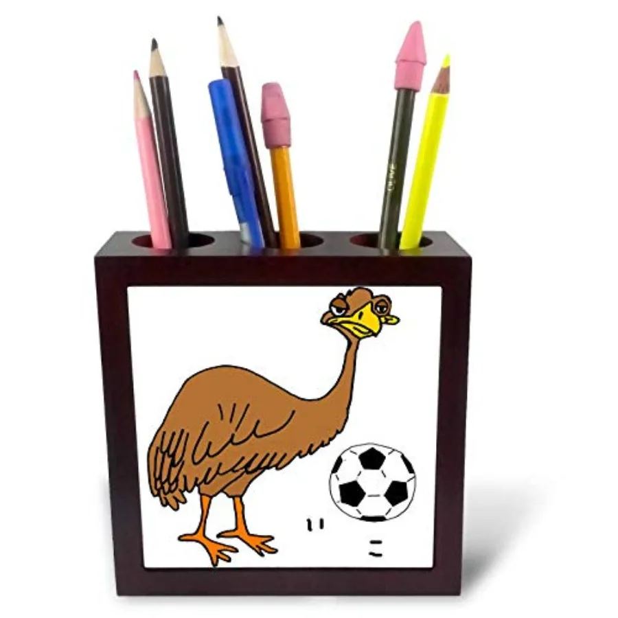 

Tile Pen Holder - Funny Cute Emu Flightless Bird Playing Soccer Cartoon - 5-inches ph_263873_1