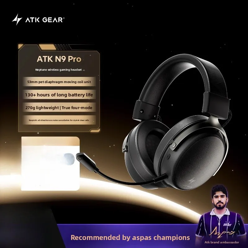 ATK N9 Pro Ultra سماعات رأس لاسلكية بأربعة أوضاع مثبتة على الرأس وميكروفون لإلغاء الضوضاء وكمون منخفض سماعات رأس للألعاب