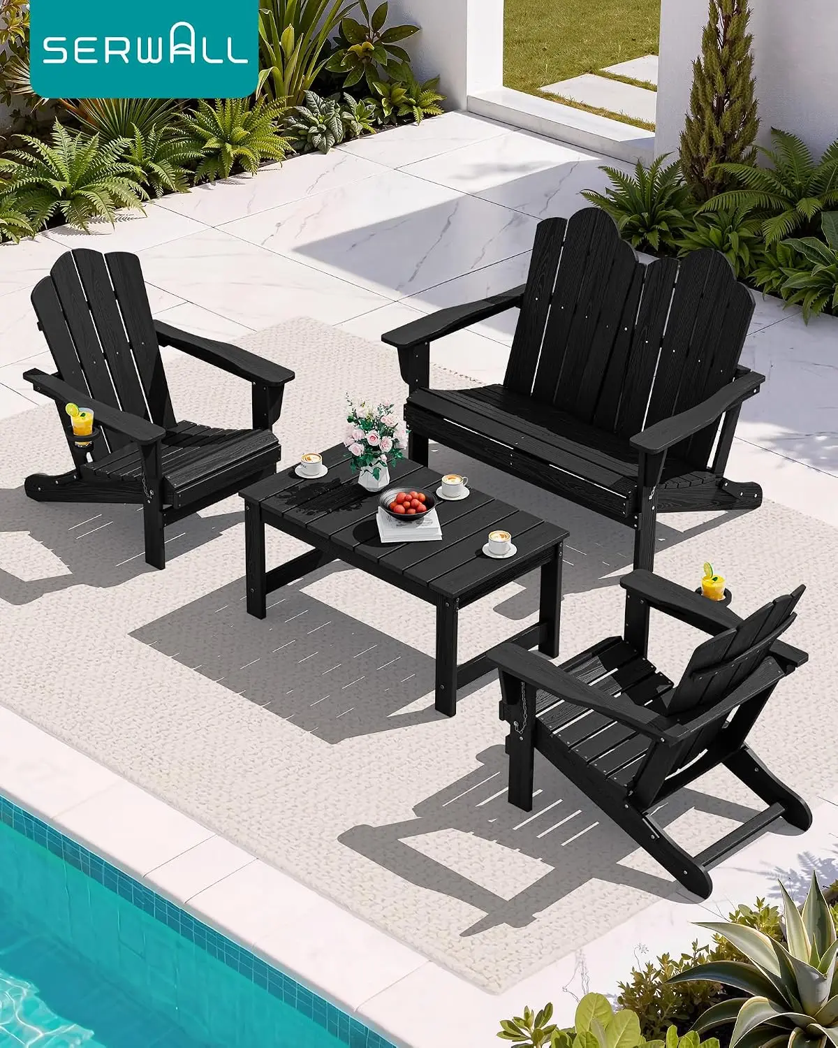 Outdoor Coffee Table With Umbrella Hole, Patio Garden Furniture, Black, Customized