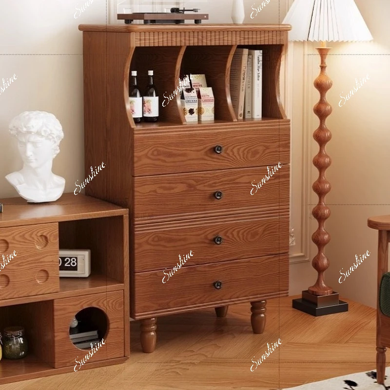 

Medieval ash wood solid wood four-bucket cabinet bedroom wall small apartment storage cabinet