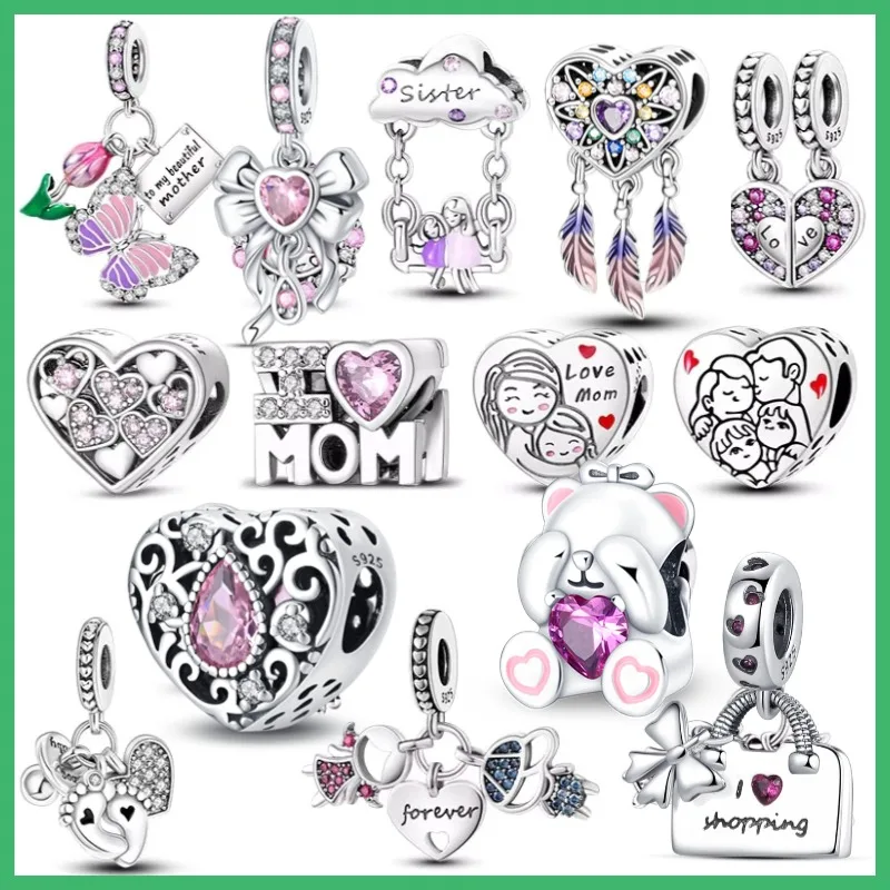Original 925er Sterlingsilber, rosa Schmetterling, Traumfänger, Liebe, Damenmode, Charm-Perlen, geeignet für DIY-Armbänder