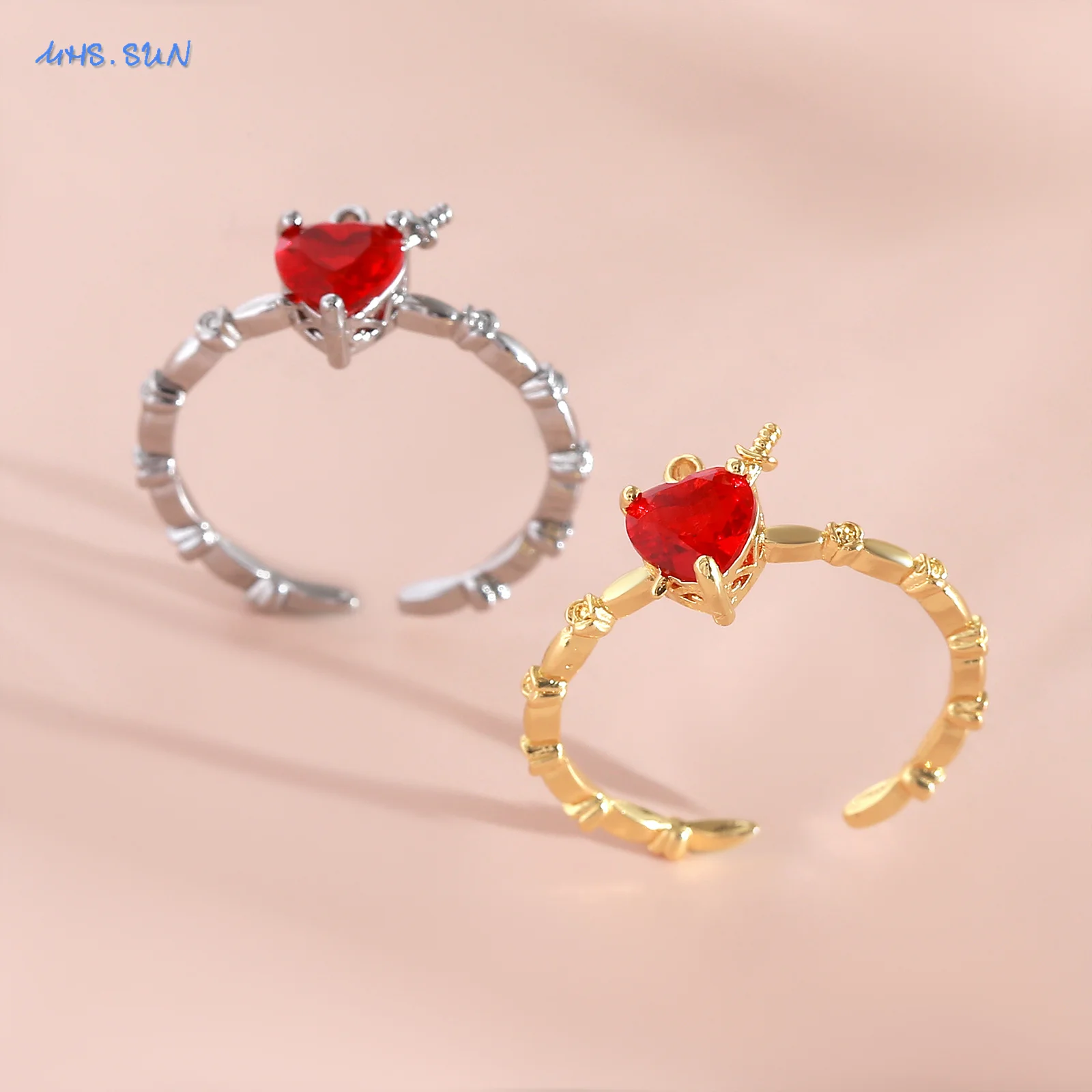 SUNSLL Newest Sacred Red Heart Rings Trendy Gold/Silver Color Opening Finger Ring For Women Girls Anniversary Jewelry Gifts
