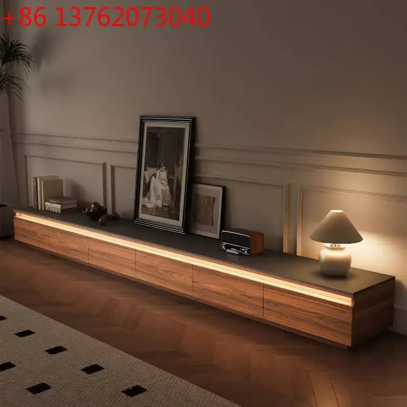 Meuble TV marron foncé européen avec tiroirs de rangement pour appartements, gain de place, meuble de télévision pour la maison