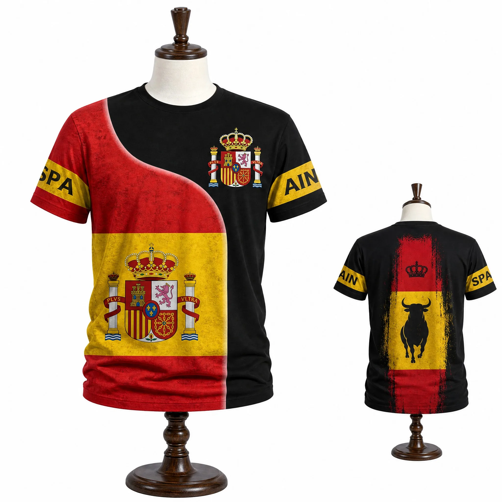 Mens Crew Neck Short Sleeve Spain Graphic T Shirt Black Red Crest Bull Back Print Breathable Casual Summer Heritage Top Heritage