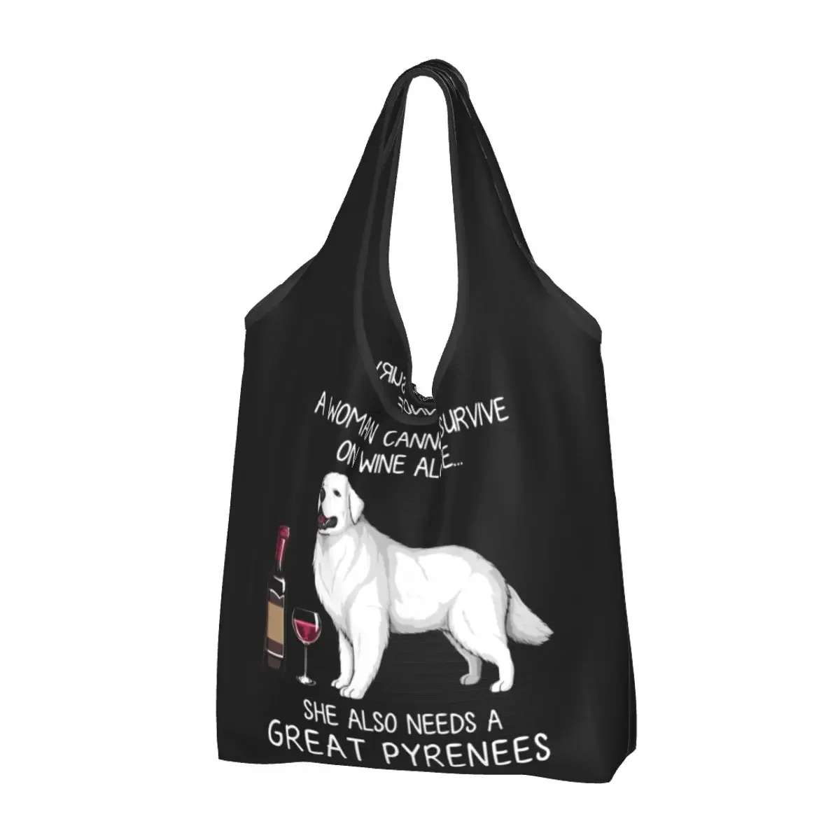 

Fashion Printed Great Pyrenees And Wine Funny Dog Tote Shopping Bags Portable Shoulder Shopper Pet Puppy Lover Handbag