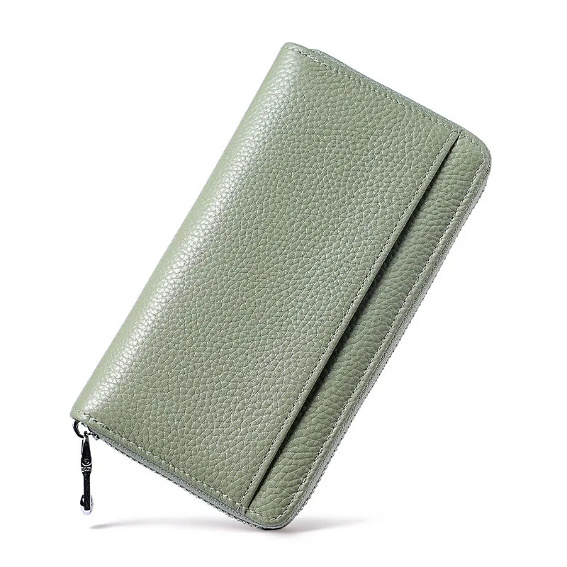 RFID Genuine Leather Purse 2026 New Real Cow Leather Wallet Woman Zipper Card Holder Clutch Bag with Hand Strap