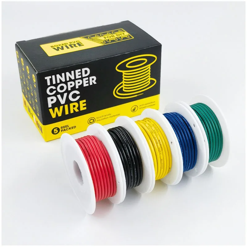 5 Color UL1007 PVC Stranded Electrical Wire DIY Tinned Pure Copper Cable Line 30/28/26/24/22/20/18/16 AWG PCB Wire Mix Kit