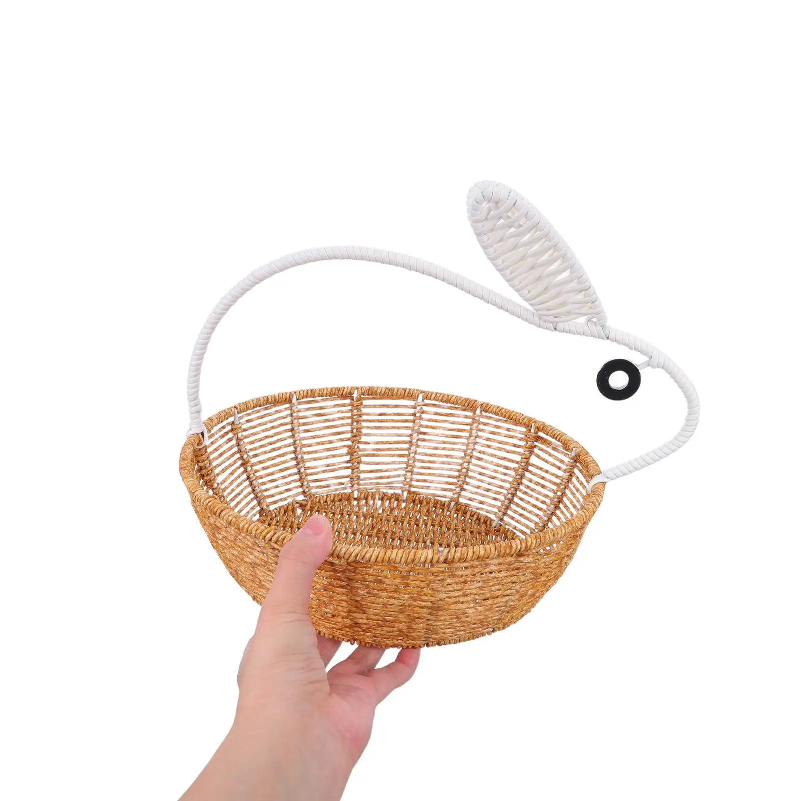 Easter Bunny Ear Woven Basket Imitation Rattan Fruit Storage Organizer with Handle for Spring Decor Farmhouse Candy Bowl Picnic