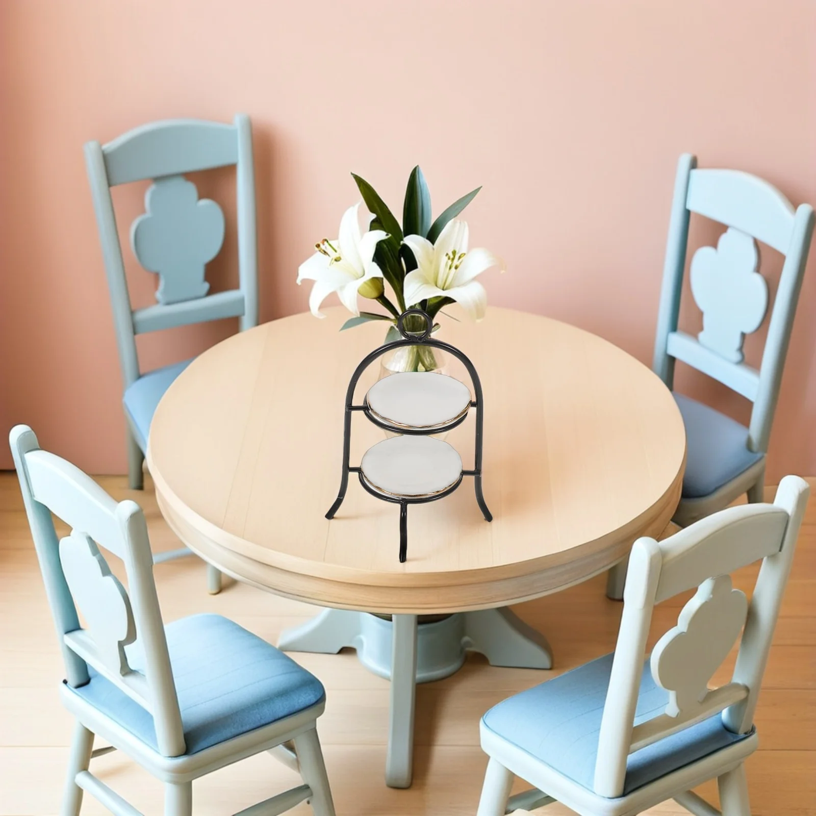 

1Set Miniature 2-Tier Dessert Rack Metal Cake Stand 1:12 Scale Kitchen Decor Tiny Food Display Shelf Dollhouse Accessories