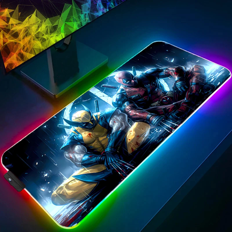 Podkładka pod mysz LED Gaming z podświetleniem, obszyta, akcesoria anime, podkładka RGB dla graczy, komputer PC, komplet, podkładka na biurko pod klawiaturę D-Deadpools